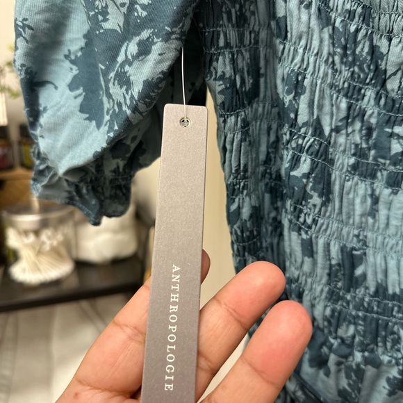 Anthropologie Green Sundress with Puff Sleeves and Square Neck - Picture 3 of 5